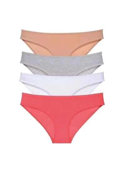4 adet Süper Eko Set Likralı Kadın Slip Külot Ten Gri Beyaz Fuşya ürün görseli 1