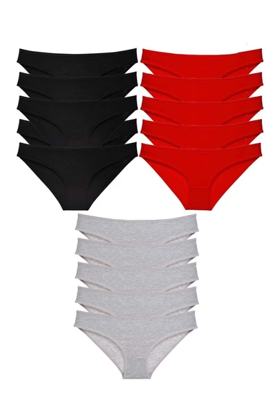 15 adet Süper Eko Set Likralı Kadın Slip Külot Siyah Kırmızı Gri ürün görseli 1