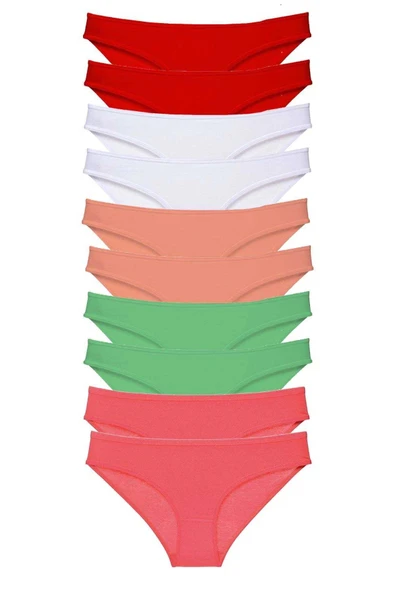 10 adet Süper Eko Set Likralı Kadın Slip Külot Kırmızı Beyaz Pudra Yeşil Fuşya ürün görseli 1