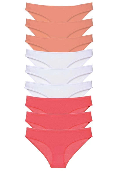 9 adet Süper Eko Set Likralı Kadın Slip Külot Pudra Beyaz Fuşya ürün görseli 1