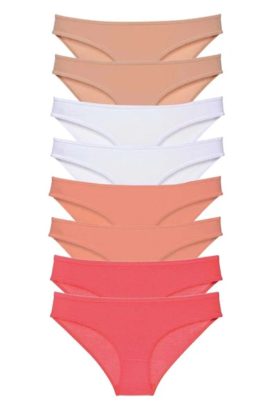 8 adet Süper Eko Set Likralı Kadın Slip Külot Ten Beyaz Pudra Fuşya ürün görseli 1