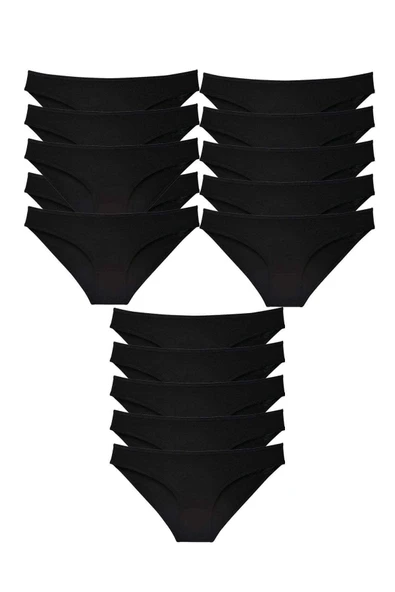 15 adet Süper Eko Set Likralı Kadın Slip Külot Siyah ürün görseli 1