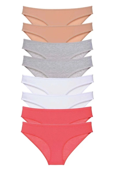 8 adet Süper Eko Set Likralı Kadın Slip Külot Ten Gri Beyaz Fuşya ürün görseli 1