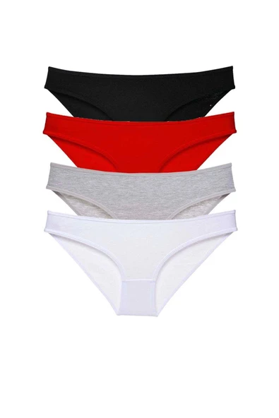 4 adet Süper Eko Set Likralı Kadın Slip Külot Siyah Kırmızı Gri Beyaz ürün görseli 1