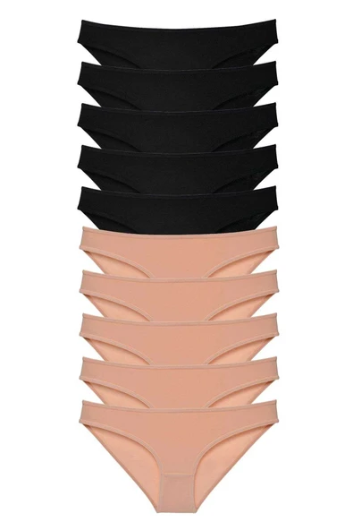 10 adet Süper Eko Set Likralı Kadın Slip Külot Siyah Ten ürün görseli 1