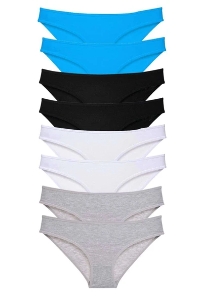 8 adet Süper Eko Set Likralı Kadın Slip Külot Siyah Gri Beyaz Mavi ürün görseli 1