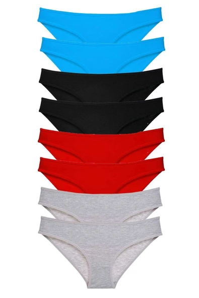 8 adet Süper Eko Set Likralı Kadın Slip Külot Siyah Kırmızı Gri Mavi ürün görseli 1