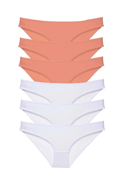 6 adet Eko Set Likralı Kadın Slip Külot Pudra Beyaz ürün görseli 1