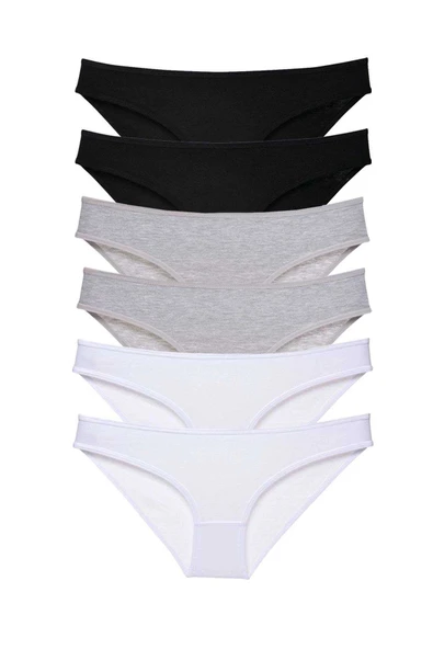 6 adet Süper Eko Set Likralı Kadın Slip Külot Siyah Gri Beyaz ürün görseli 1