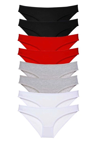 8 adet Süper Eko Set Likralı Kadın Slip Külot Siyah Kırmızı Gri Beyaz ürün görseli 1