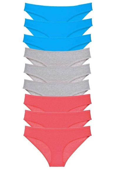9 adet Süper Eko Set Likralı Kadın Slip Külot Fuşya Gri Mavi ürün görseli 1