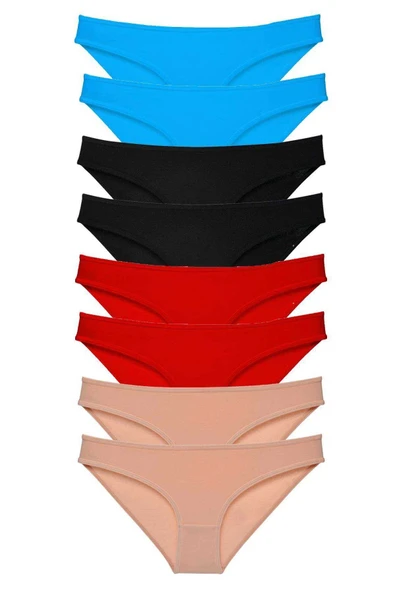 8 adet Süper Eko Set Likralı Kadın Slip Külot Siyah Kırmızı Ten Mavi ürün görseli 1
