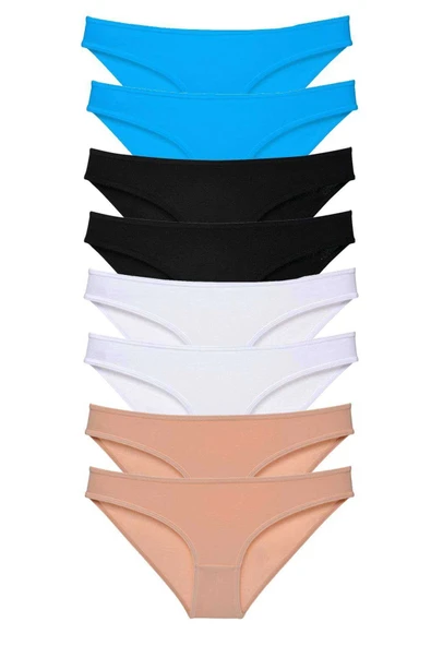 8 adet Süper Eko Set Likralı Kadın Slip Külot Siyah Ten Beyaz Mavi ürün görseli 1