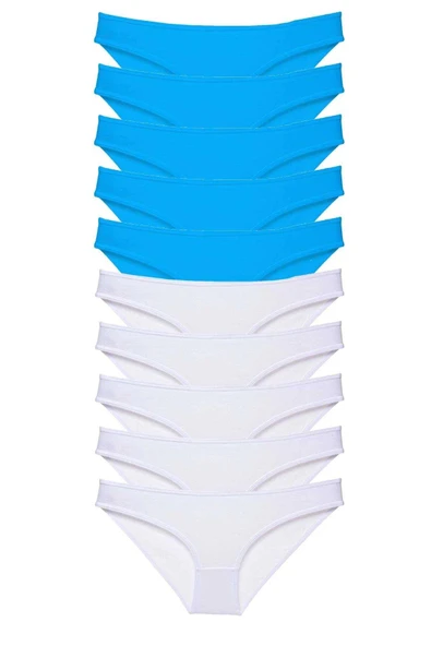 10 adet Süper Eko Set Likralı Kadın Slip Beyaz Mavi ürün görseli 1