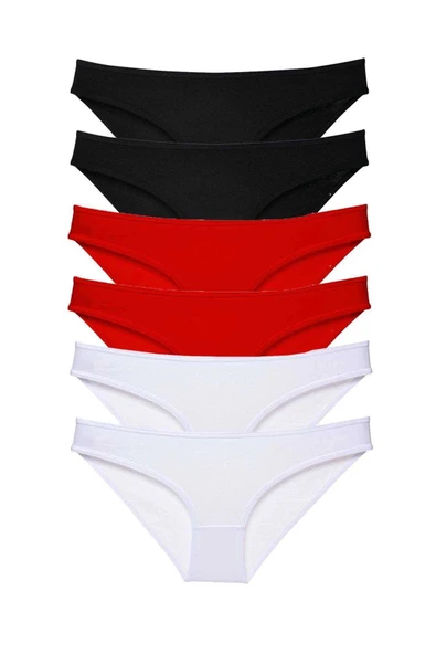 6 adet Süper Eko Set Likralı Kadın Slip Külot Siyah Kırmızı Beyaz ürün görseli 1