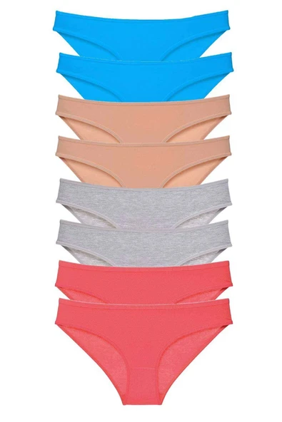 8 adet Süper Eko Set Likralı Kadın Slip Külot Ten Gri Fuşya Mavi ürün görseli 1