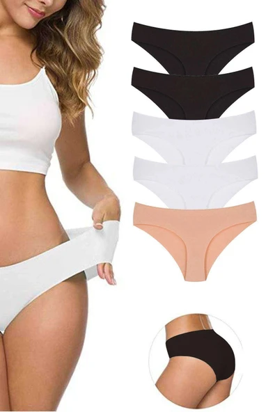 5 Adet Kadın Dikişsiz Lazer Kesim Esnek İz yapmayan Külot S4 ürün görseli 1