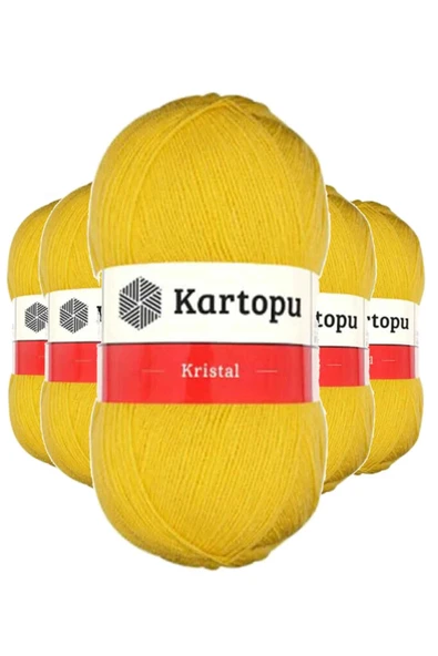 5 Adet Kristal Çift Katlı El Örgü Lif İpi Sarı K301 ürün görseli 1