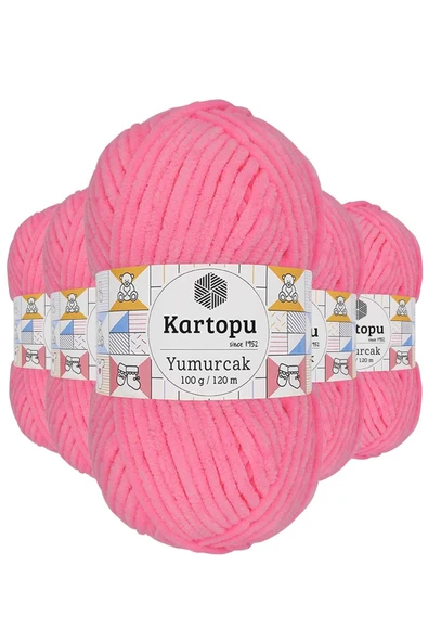 5 Adet Yumurcak Kadife El Örgü İpi Fosfor Pembe K773 ürün görseli 1