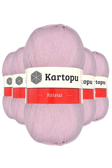 5 Adet Kristal Çift Katlı El Örgü Lif İpi Açık Pembe K699 ürün görseli 1