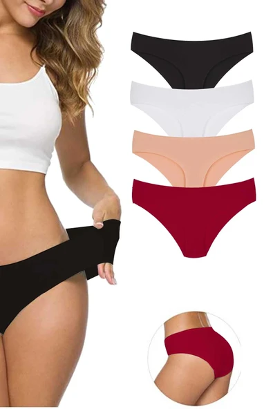 4 Adet Kadın Dikişsiz Lazer Kesim Esnek İz yapmayan Külot S5 ürün görseli 1