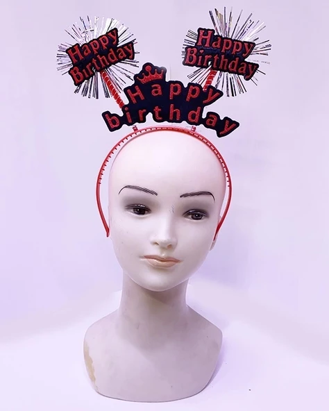 Happy Birthday Yazılı Püsküllü Neon Kırmızı Renk Doğum Günü Tacı 22x19 Cm ürün görseli 1