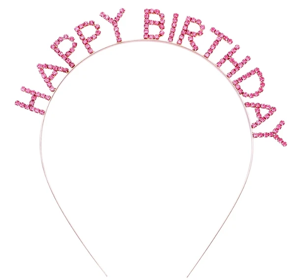 Pembe Renk Kristal Taşlı Gold Renk Kaplama Happy Birthday Taç 16x17 Cm ürün görseli 1
