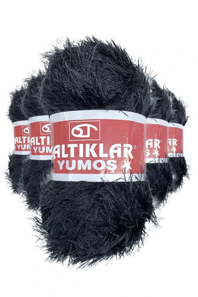 5 Adet Yumoş Sakallı El Örgü Ipi Yünü SİYAH ürün görseli 1