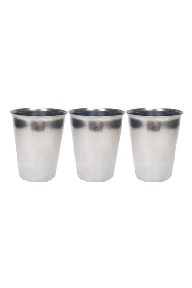 3 Adet Paslanmaz Çelik Krom Bardak 9 x 7,5 x 5,5cm ürün görseli 1