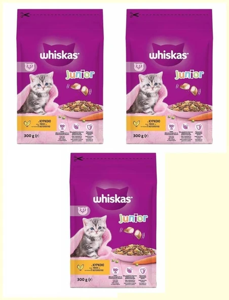 Whiskas Tavuklu Yavru Kuru Kedi Maması 300 gr (3 Adet) ürün görseli 1