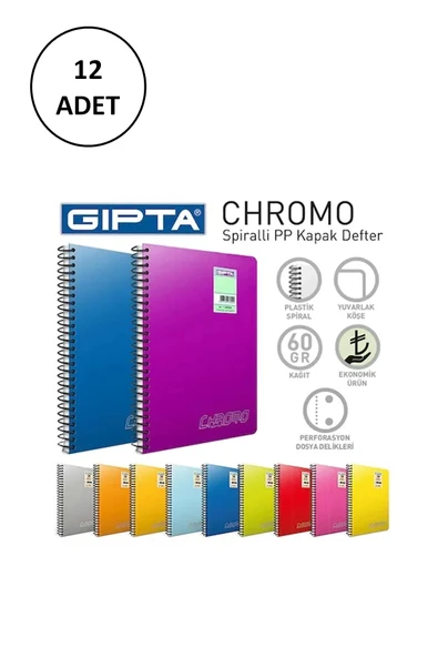 Chromo Spiralli Pp Kapak Defter A4-60 Yaprak Düz 12 Adet ürün görseli 1