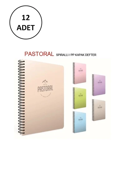 Pastoral A4 Spiralli PP Kapak Defter 96YP Çizgili 12 Adet ürün görseli 1