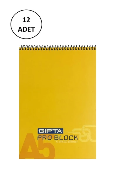 Gıpta Pro Block Spiralli Bloknot A5 40 Yaprak Kareli 12 Adet ürün görseli 1