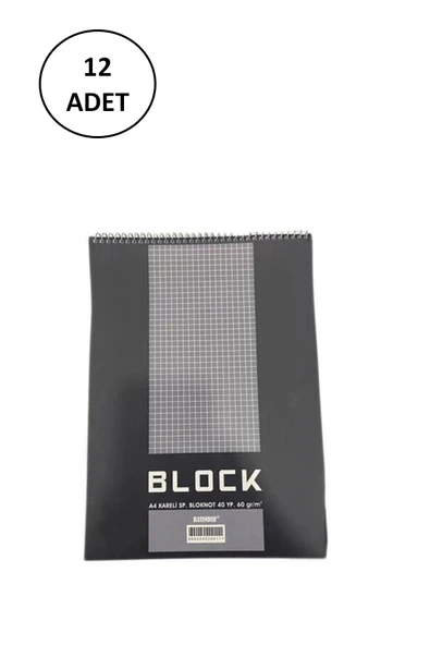 Bayındır Bloknot Spiralli A4 40 Yaprak Kareli Bns0010 12 Adet ürün görseli 1