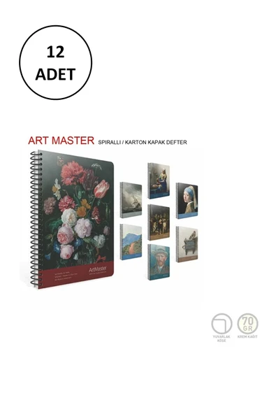 Gıpta Art Master Spiralli Karton Kapak 19x26 cm Çizgili 100 yp 12 Adet ürün görseli 1
