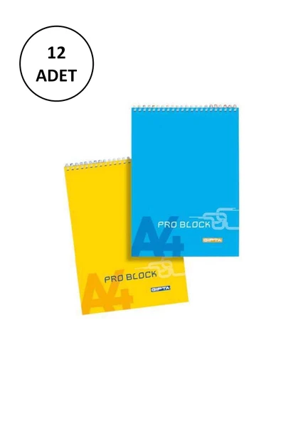 Gıpta A4 Bloknot Pro-Block Spiralli Karton Kapak Kareli 40 Yaprak 12 Adet ürün görseli 1