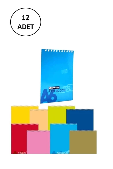 Gıpta Pro Block A6 Spiralli Karton Kapak Bloknot (Not Defteri) 40 Yaprak 12 Adet ürün görseli 1