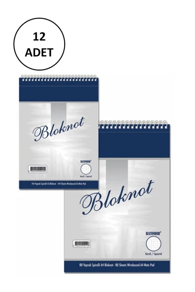 Bayındır A4 Spiralli Bloknot Kareli 80 Yp 12 Adet ürün görseli 1