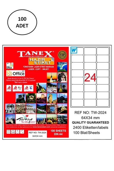 Tanex Tw-2024 Lazer Etiket 64X34 Mm 100 Adet ürün görseli 1