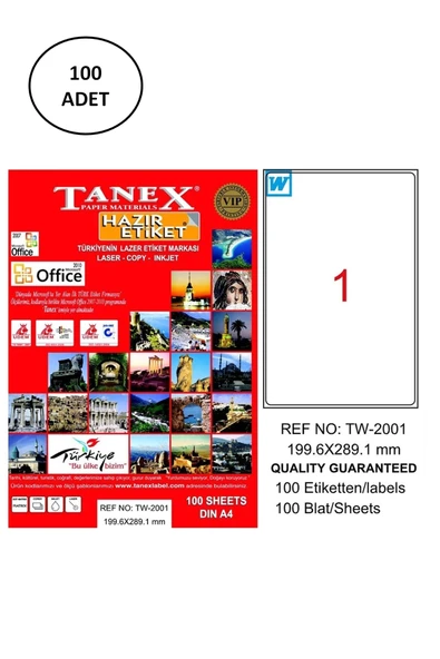 Tanex Tw-2001 Lazer Etiket 199X289 Mm 100 Adet ürün görseli 1