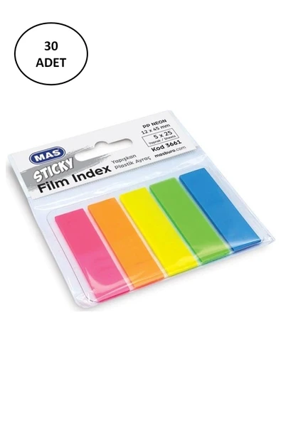 Mas 3661 Sticky Film Index Renki 12x45 Pp Dörtgen Yapışkan Sticker 30 Adet ürün görseli 1