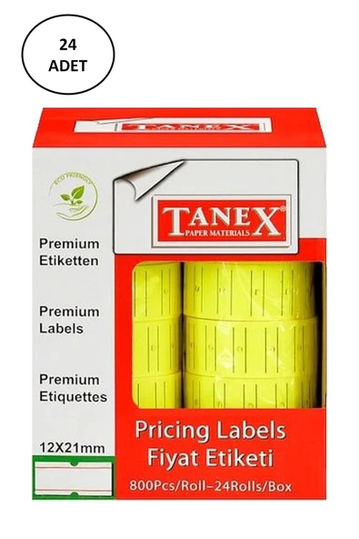 Tanex Makine Fiyat Etiketi 12X21 Mm Çizgili Fosforlu Sarı 24'lü ürün görseli 1