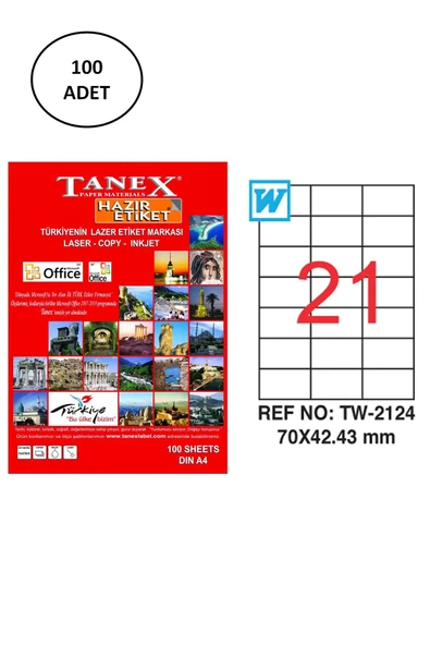 Tanex Tw-2124 Lazer Etiket 70X42 Mm 100 Lü ürün görseli 1