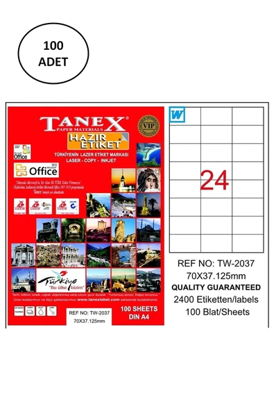 Tanex Tw-2037 Lazer Etiket 70X37 Mm 100 Lü ürün görseli 1