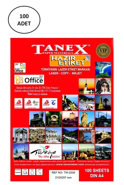 Tanex Tw-2000 210X297 Mm Lazer Etiket 100 Adet ürün görseli 1