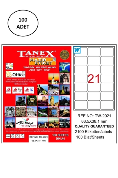 Tanex TW-2021 63,5x38,1 mm Lazer Etiket 100 Adet ürün görseli 1
