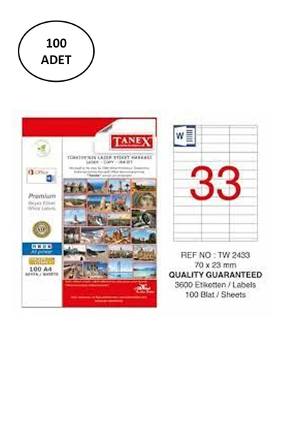 Tanex Tw-2433 Lazer Etiket 70X23 Mm 100 Adet ürün görseli 1
