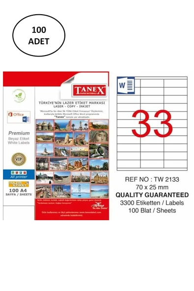 Tanex Lazer Etiket TW-2133 70x25 mm 100 Lü ürün görseli 1
