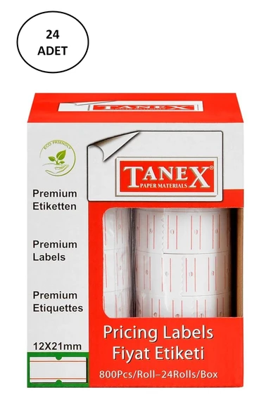 Tanex Fiyat Etiketi Çizgili 12x21 mm Beyaz Motex 24'lü ürün görseli 1