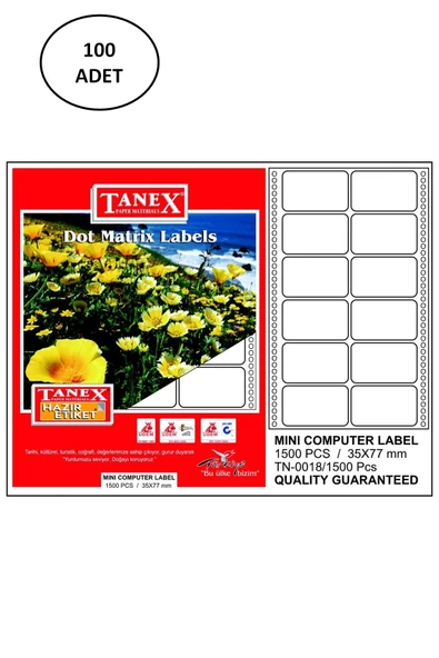 Taneks 35X77 Mm Bilgisayar Etiketi 100 Lü ürün görseli 1